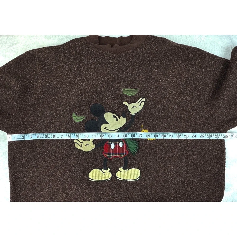 Vintage Disney Store Mickey Mouse Sweater Mens L Brown Fleece Fall Plaid 90s